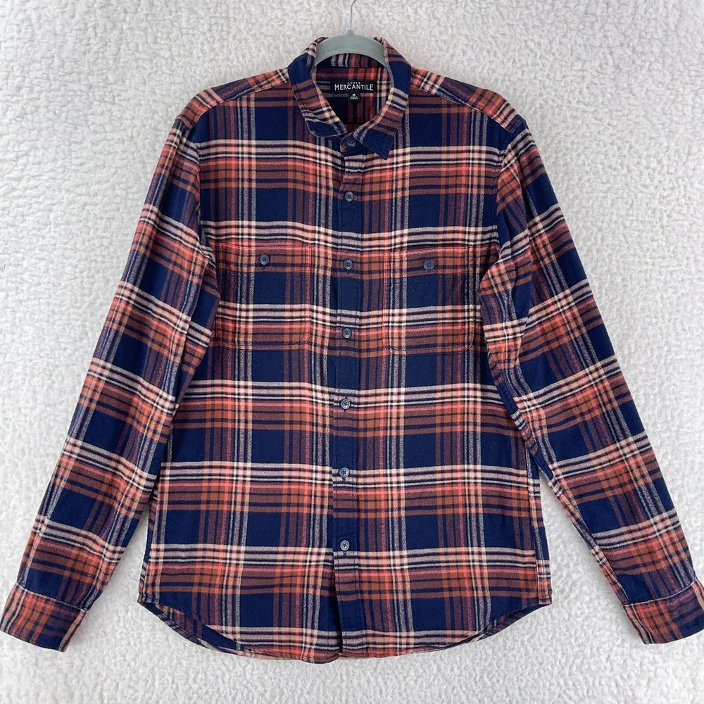 J. Crew Mercantile Blue Plaid Button-Down Casual Shirt Mens Long Sleeve‎ Size M